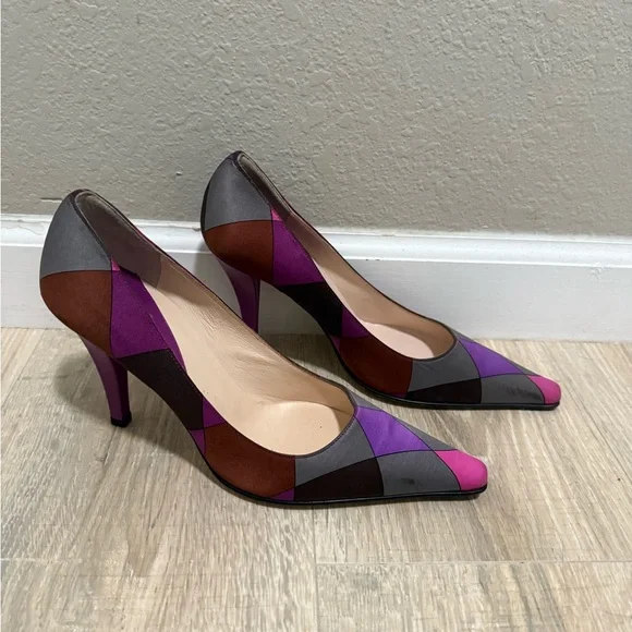 Emilio Pucci Multicolor Geometric Print Heels Size 37 Made in Italy - Picture 3 of 6